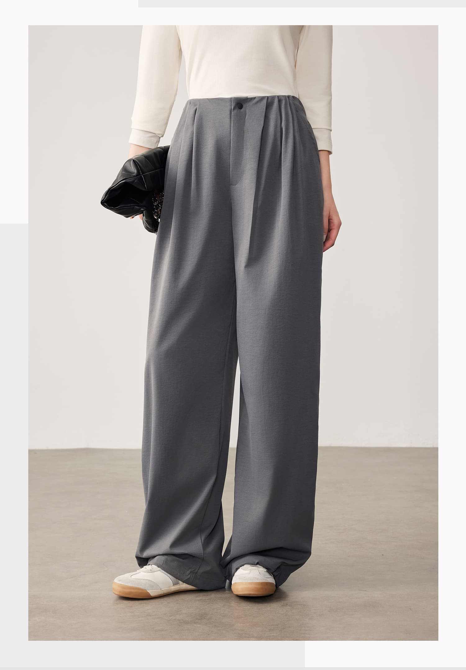レディースワイドパンツ ドレープ感際立つ上質タックワイドパンツ