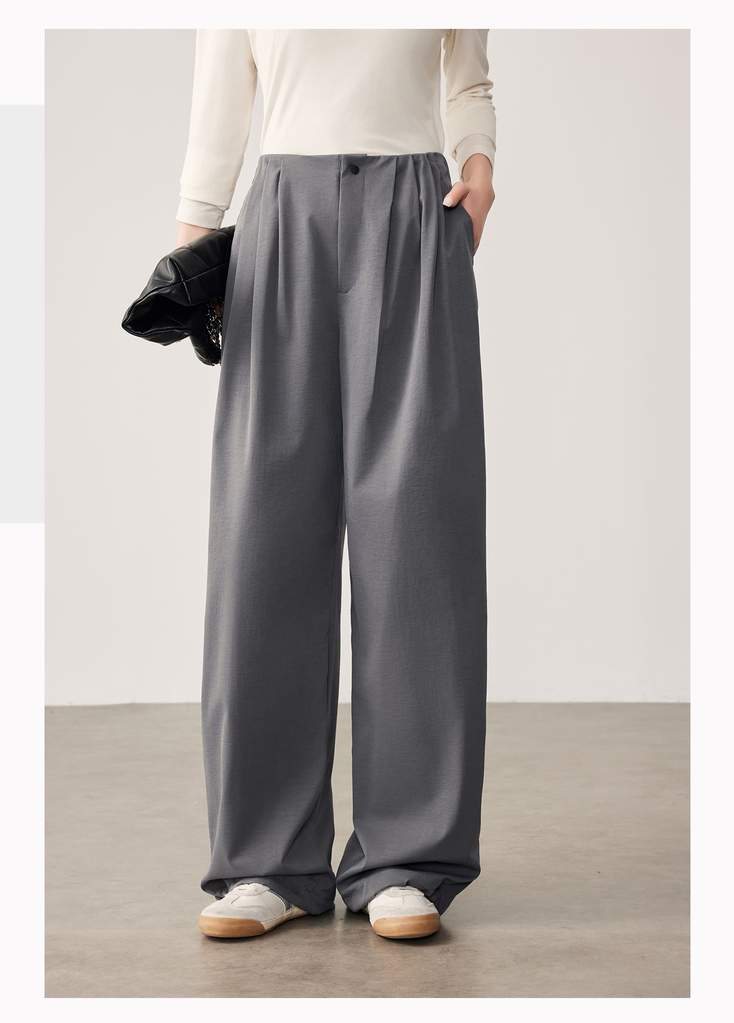 レディースワイドパンツ ドレープ感際立つ上質タックワイドパンツ