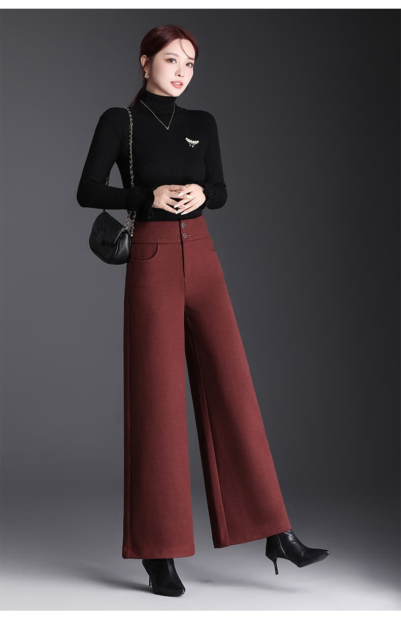 レディースワイドパンツ プレミアム高級感あふれるウェイストワイドパンツ