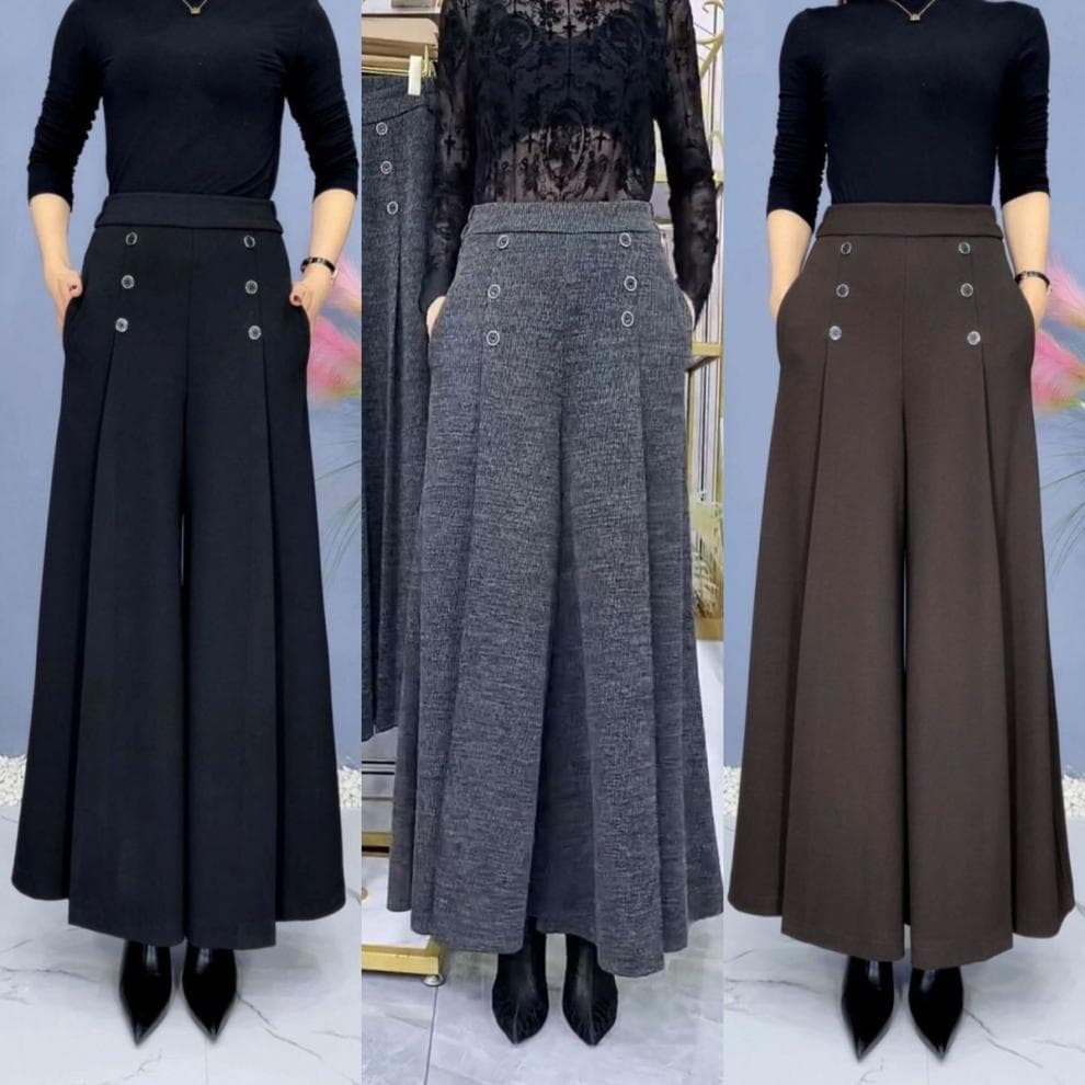レディースワイドパンツ プリーツ フレア ワイドパンツ