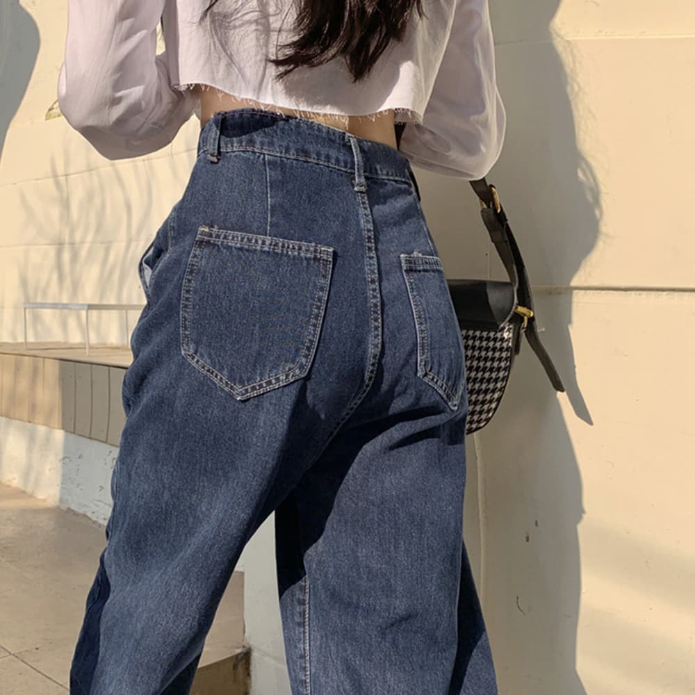 レディースワイドパンツ 折り襟デザイン ハイウエストデニムワイドパンツ