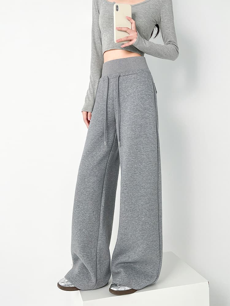 レディースワイドパンツ タック入りゆったりシルエットスウェットワイドパンツ