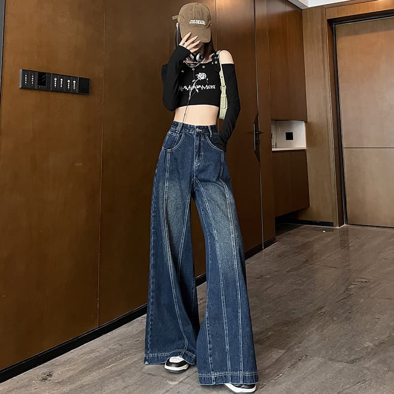 レディースワイドパンツ クラシカルフレアデニムパンツ
