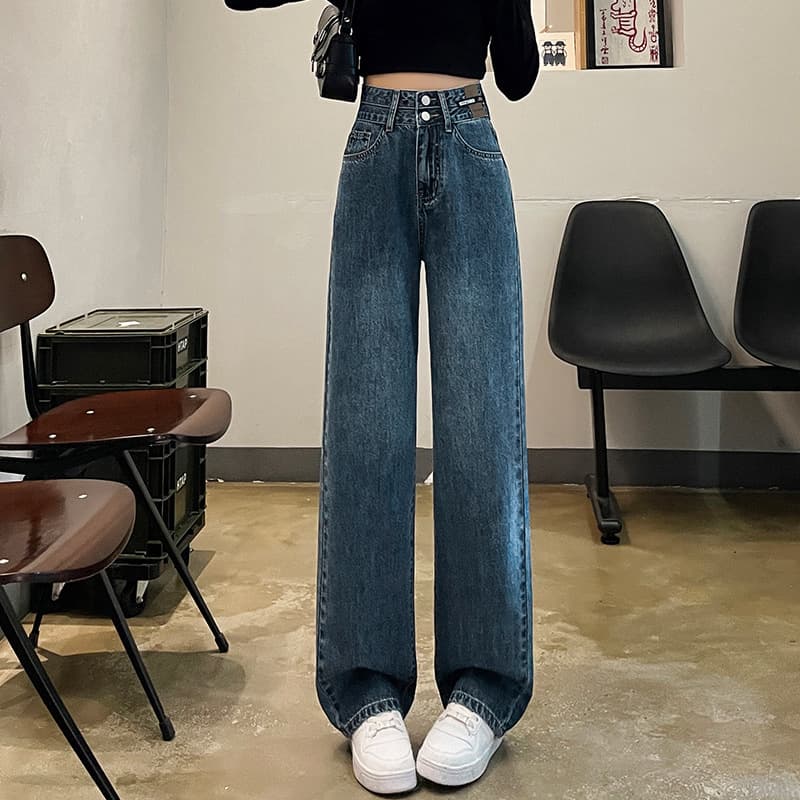 レディースワイドパンツ ハイウエストストレートデニムパンツ