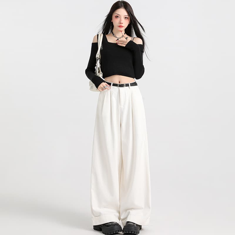 レディースワイドパンツ ドレープタック入りワイドパンツ