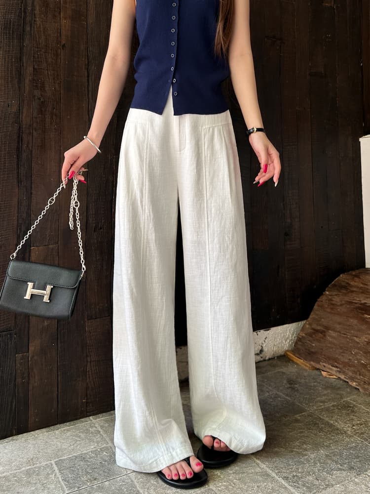 レディースワイドパンツ 麻素材のゆったりワイドパンツ