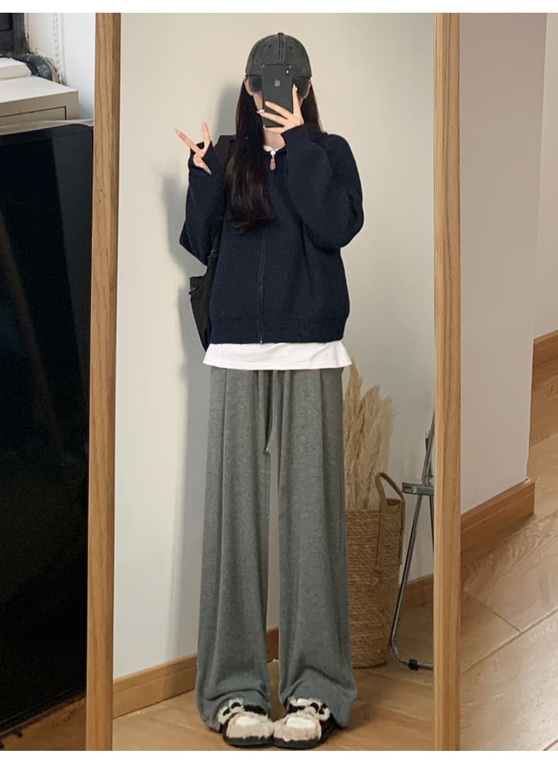レディースワイドパンツ ぽかぽか起毛ゆったりパンツ