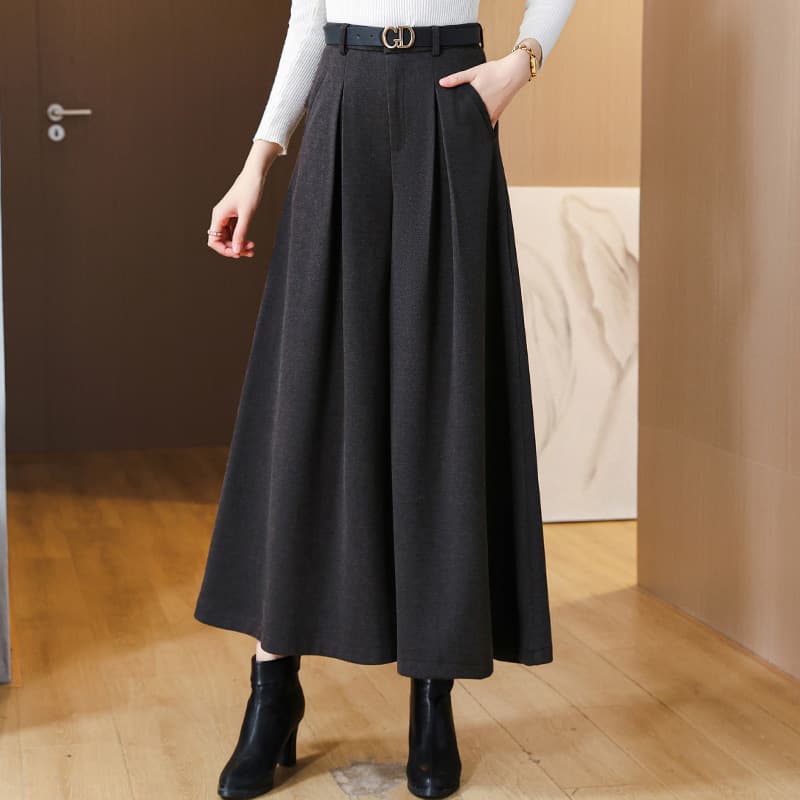 レディースワイドパンツ プリーツロングパンツ フレア仕立て