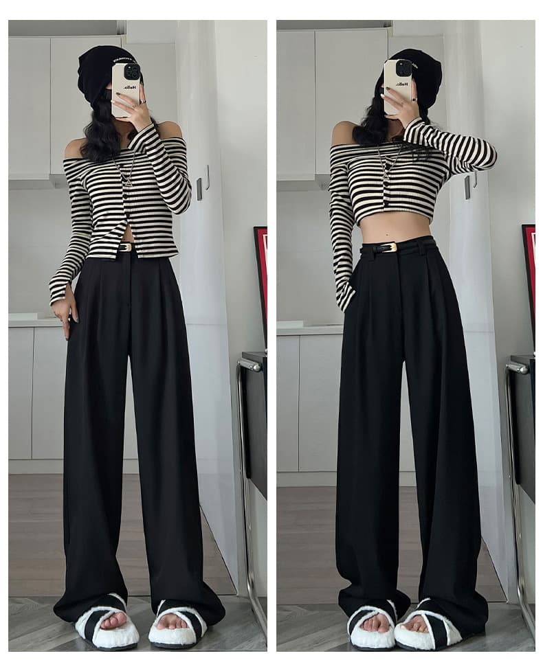 レディースワイドパンツ ドレープ感際立つ上質プリーツワイドパンツ