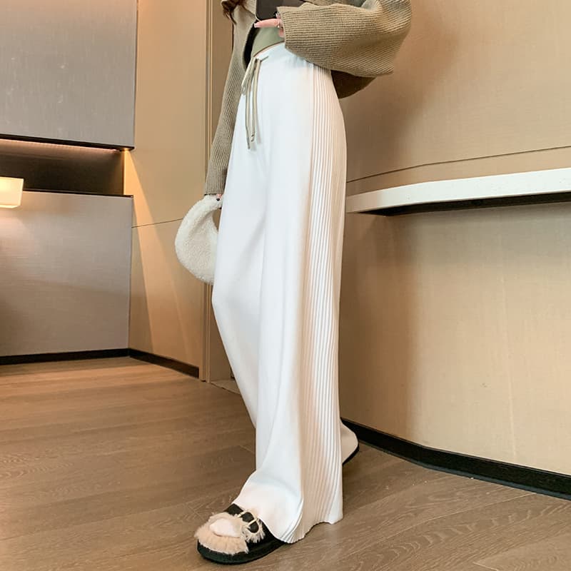 レディースワイドパンツ 着痩せハイウエストワイドパンツ女性用ロング丈