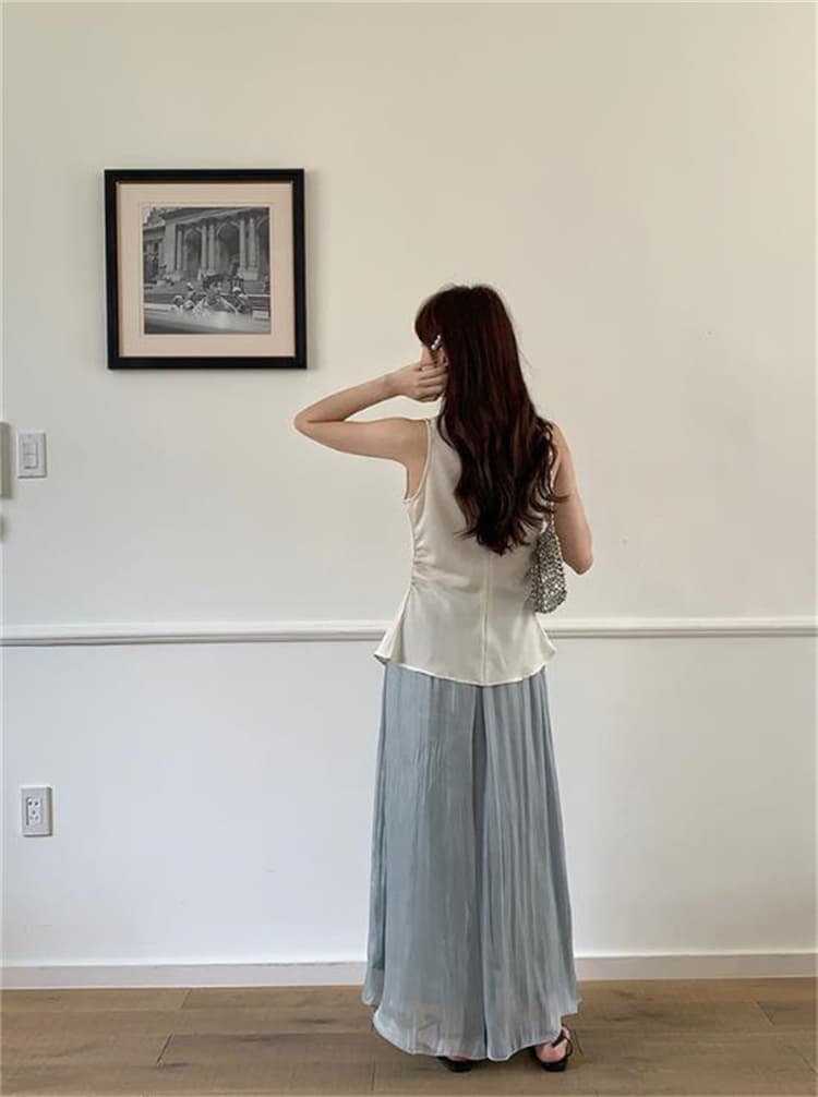 レディースワイドパンツ ハイウエスト 優美シルエット スカーチョ