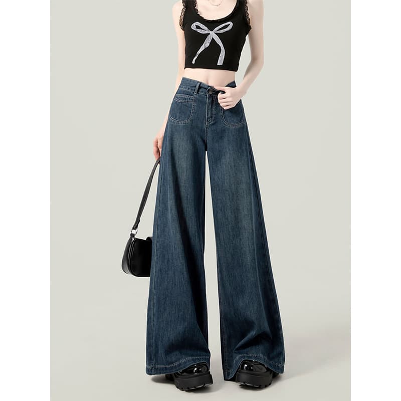 レディースワイドパンツ ゆったり美脚ワイドデニムパンツ