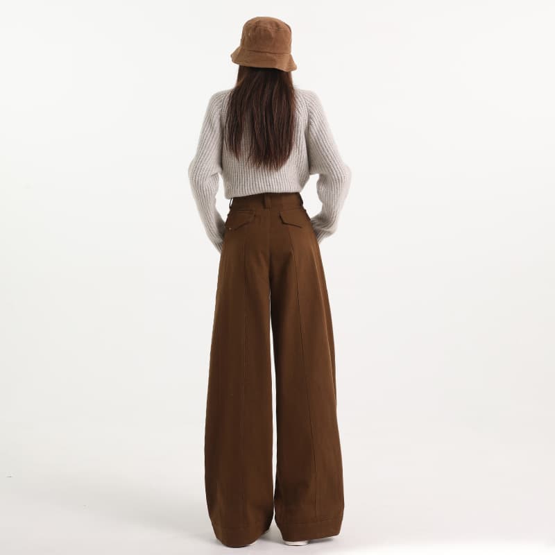 レディースワイドパンツ タック入りロングワイドパンツ