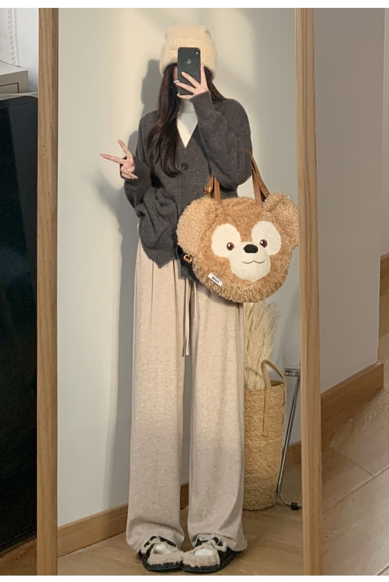 レディースワイドパンツ ぽかぽか起毛ゆったりパンツ