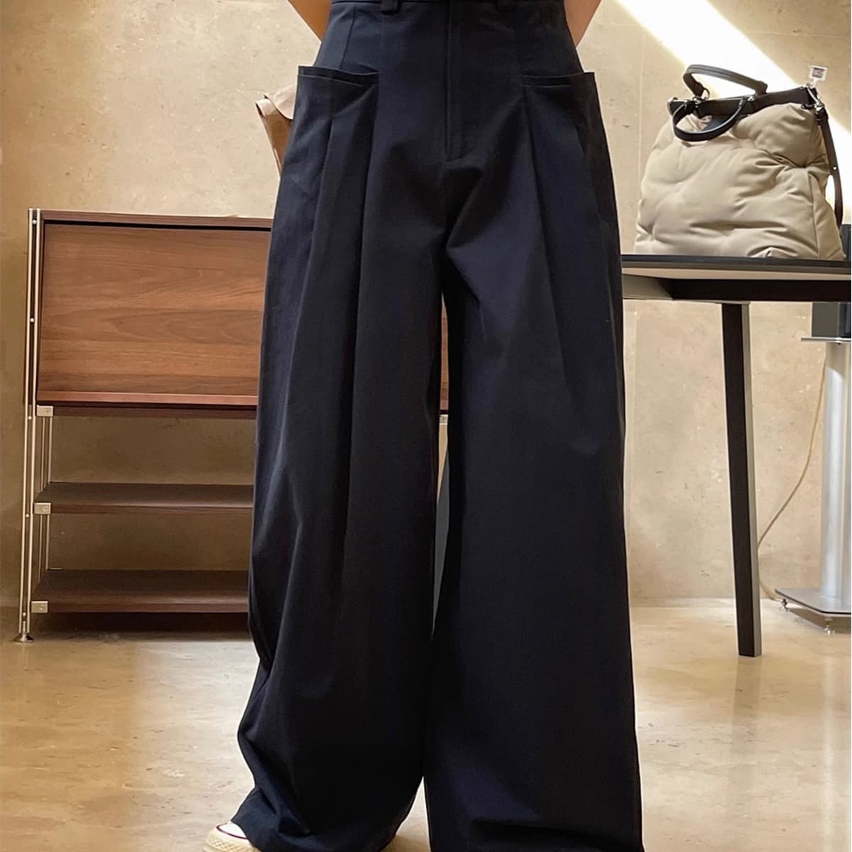 レディースワイドパンツ プリーツデザインワイドパンツ