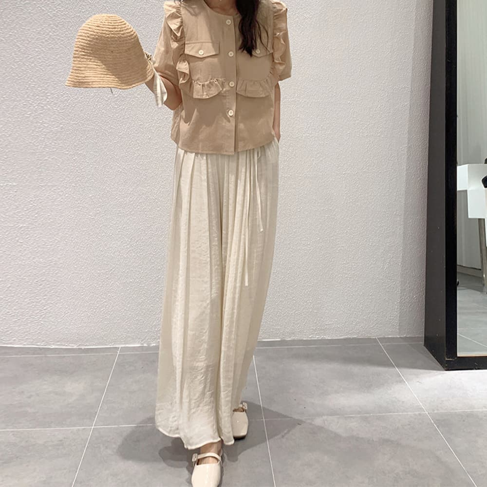 レディースワイドパンツ 上質綿麻 とろみスカーチョ 春夏用ワイドパンツ