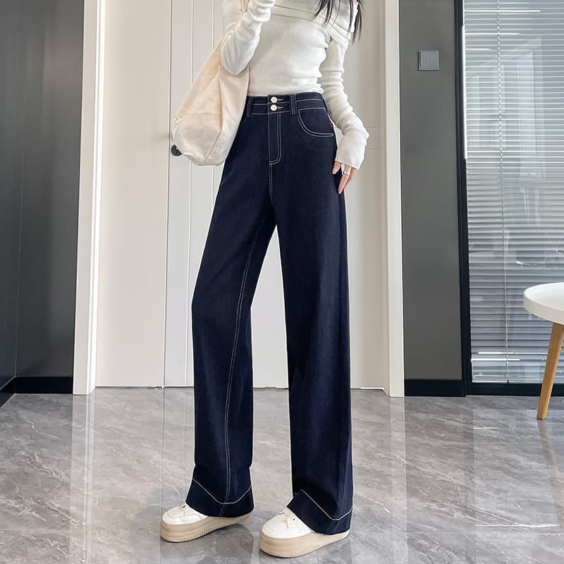 レディースワイドパンツ 大人気 二つボタンハイウエストワイドパンツ