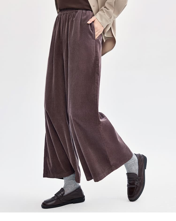 レディースワイドパンツ ゆったりコーデュロイスカンツ