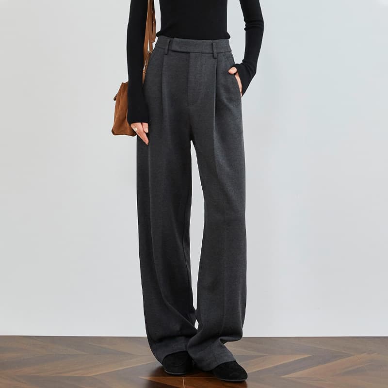 レディースワイドパンツ ゆったりタック入りロングワイドパンツ