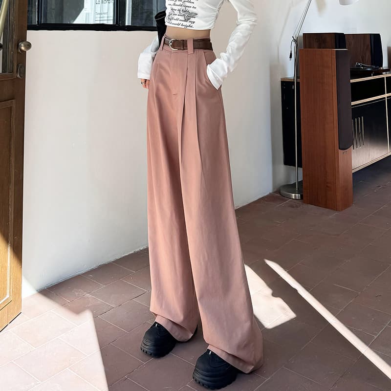 レディースワイドパンツ ハイウエストゆったりドレープチノパンツ