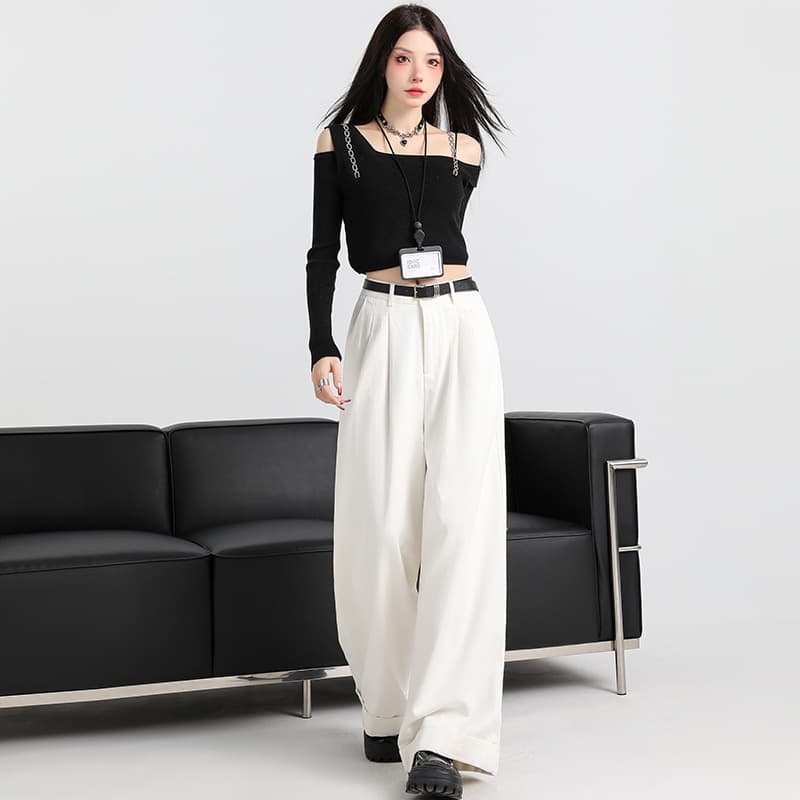 レディースワイドパンツ ドレープタック入りワイドパンツ