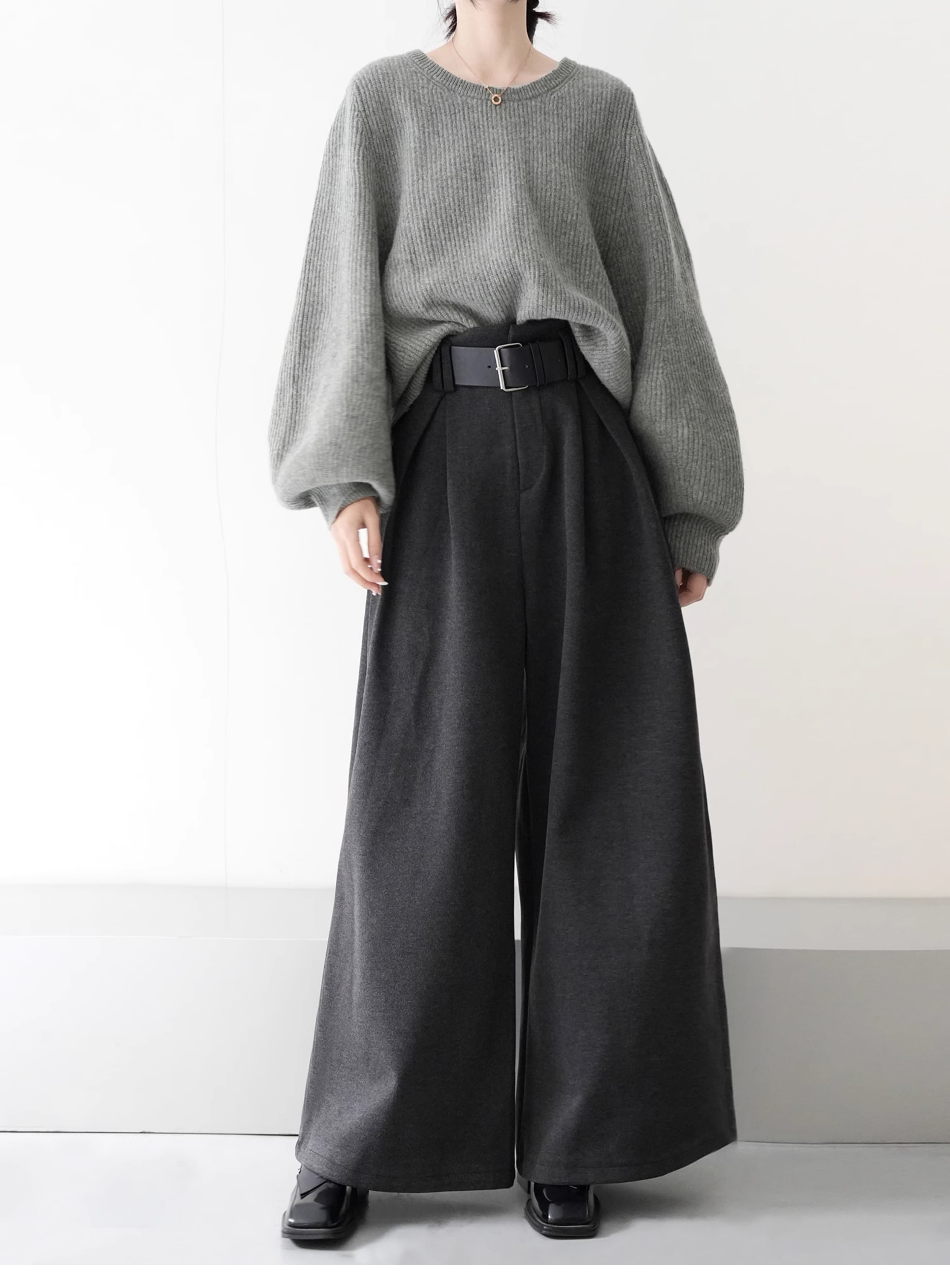 レディースワイドパンツ ドレープ感際立つ ゆったりタックパンツ