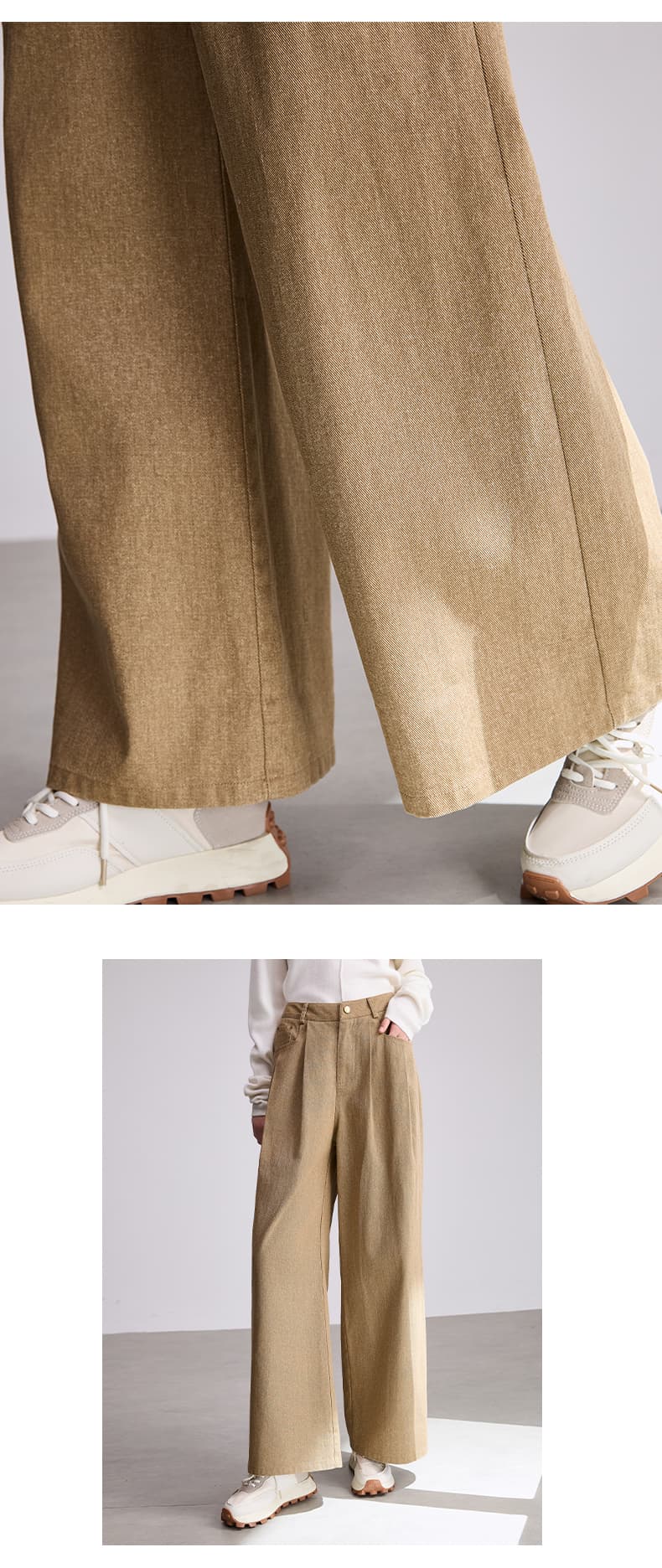 レディースワイドパンツ リネン調素材のウエストタック入りワイドパンツ