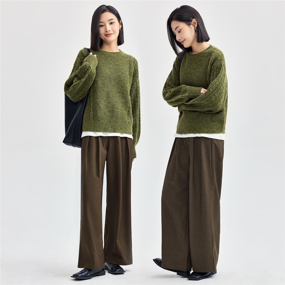 レディースワイドパンツ ゆったり上品タックワイドパンツ