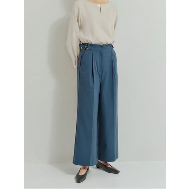 レディースワイドパンツ サイドバックル付きタックワイドパンツ