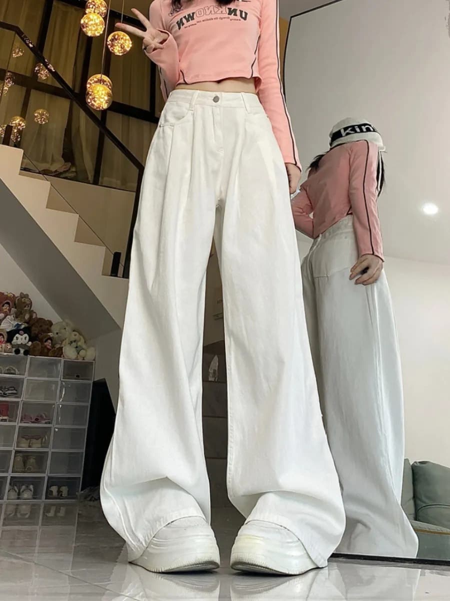 レディースワイドパンツ ゆったり美脚ハイウエストワイドパンツ