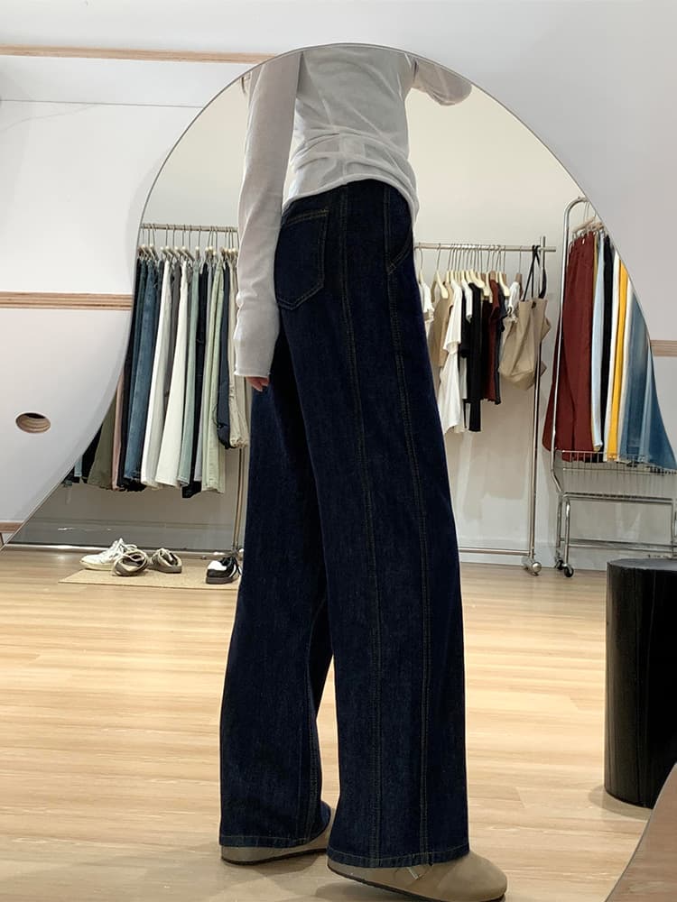 レディースワイドパンツ ゆったりワイドストレートデニムパンツ