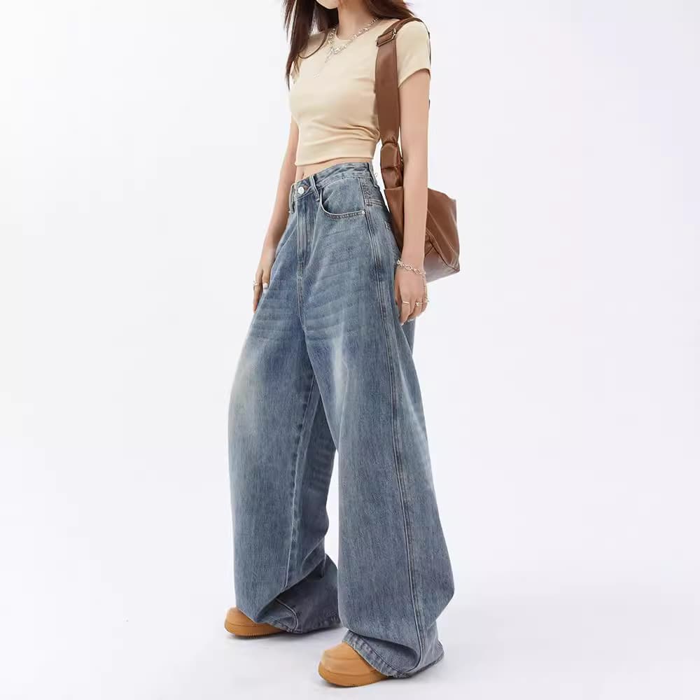 レディースワイドパンツ 大人のゆったりルーズデニム
