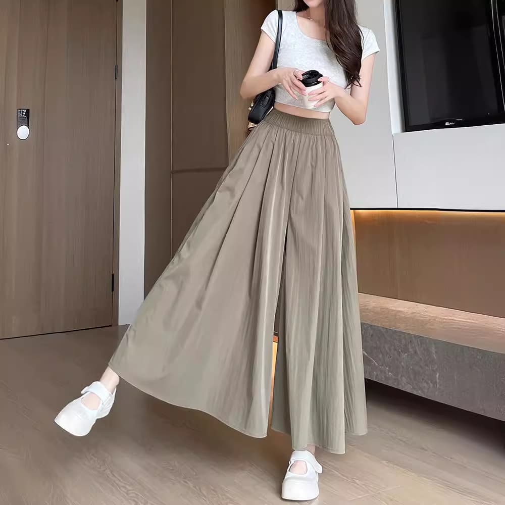 レディースワイドパンツ ボリュームたっぷり優美なタックパンツ
