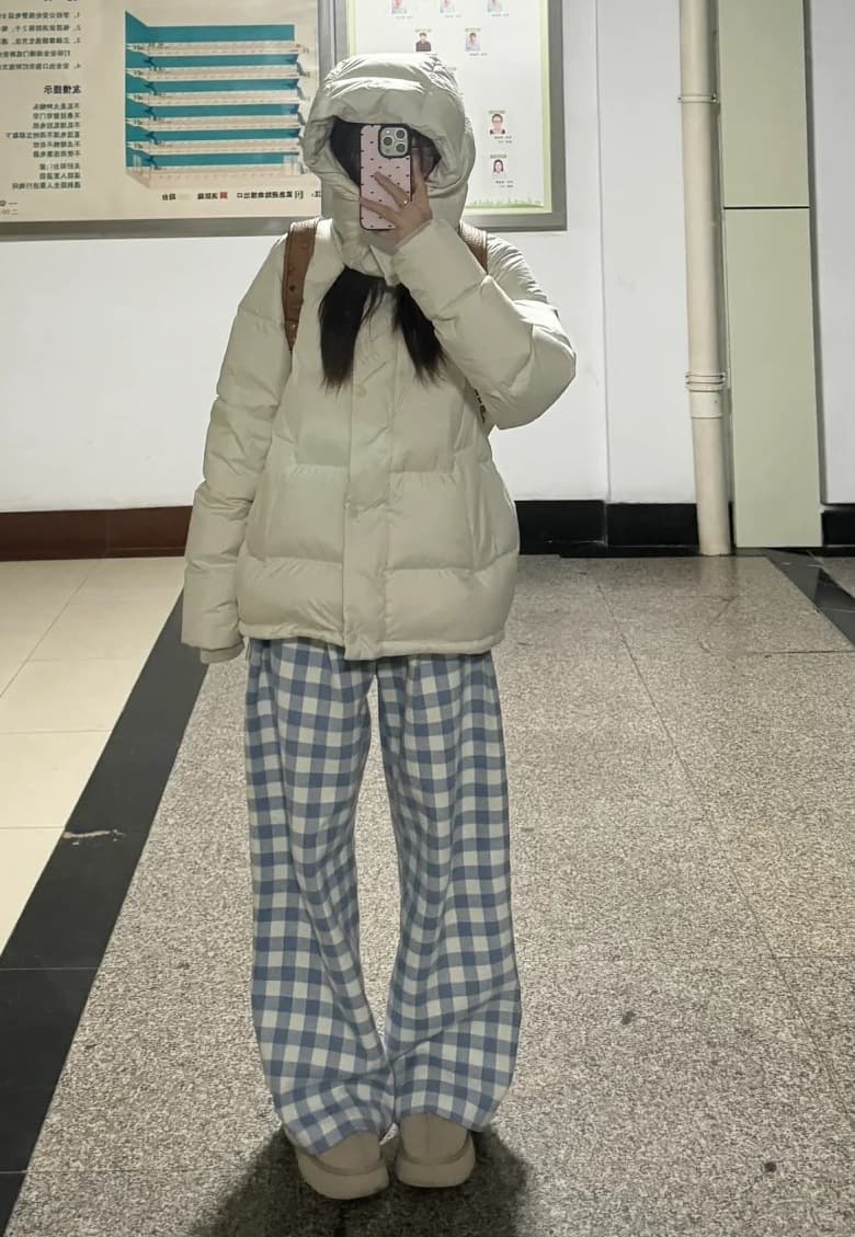 レディースワイドパンツ ゆったりチェックワイドパンツ