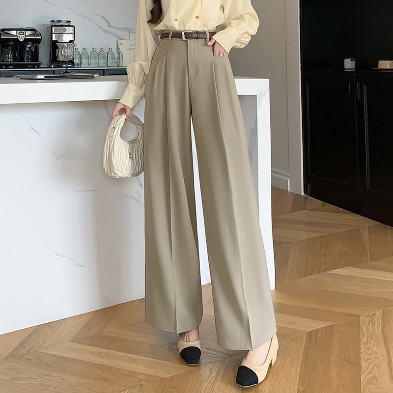 レディースワイドパンツ ハイウエストタックフレアパンツ