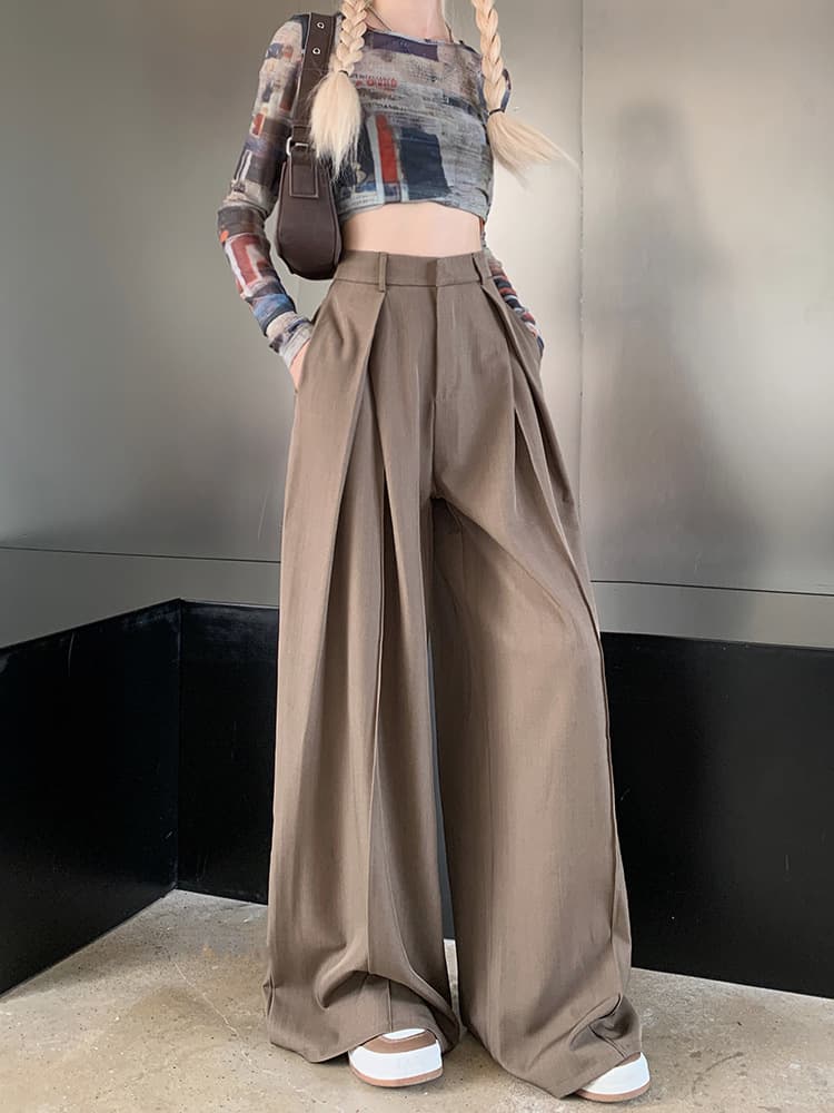 レディースワイドパンツ ドレープタック入り ボリュームパンツ