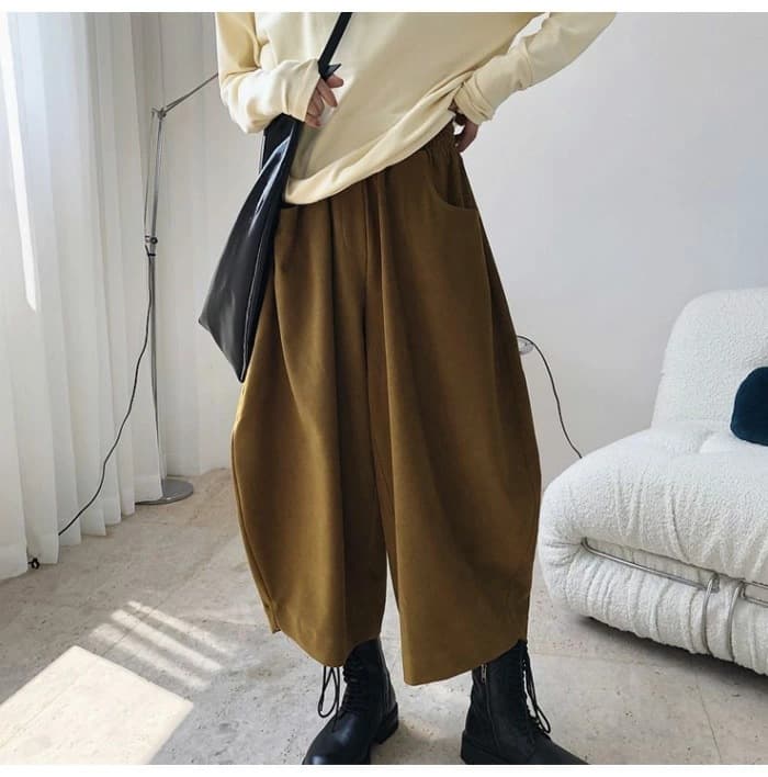 レディースワイドパンツ ゆったり風船パンツ九分丈ウエストゴム女性用その他