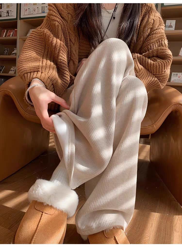 レディースワイドパンツ もこもこ あったか のびのびワイドパンツ