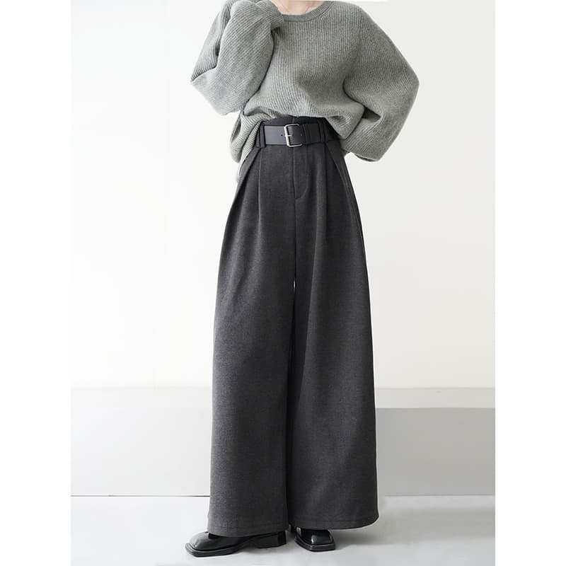 レディースワイドパンツ ドレープ感際立つ ゆったりタックパンツ