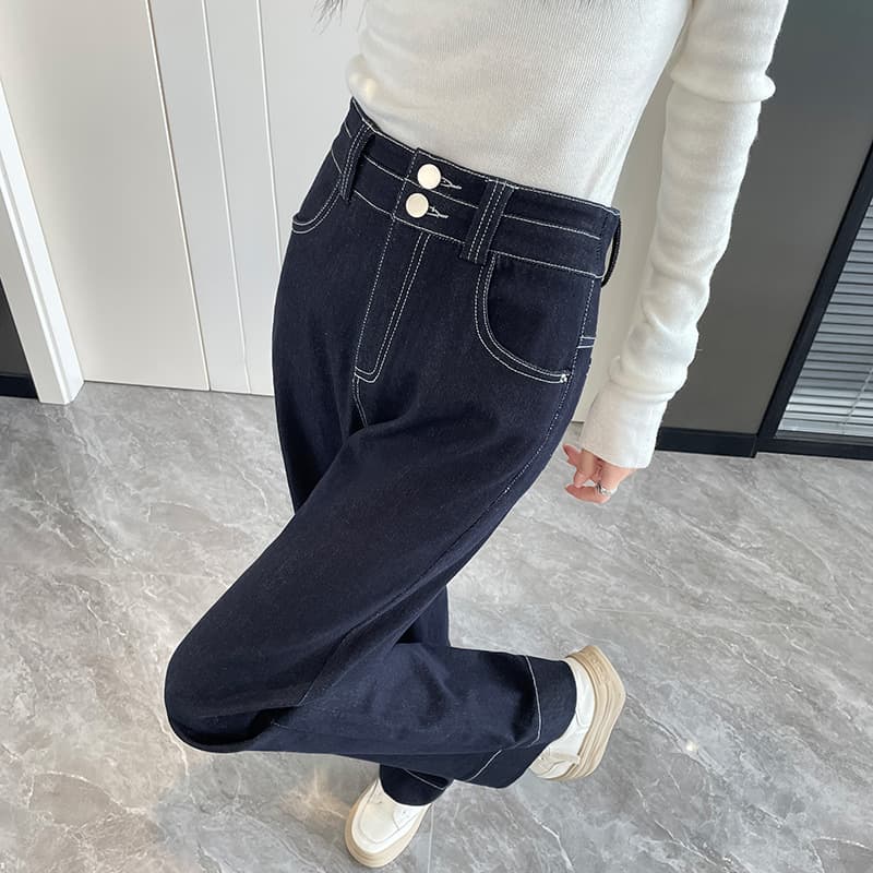 レディースワイドパンツ 大人気 二つボタンハイウエストワイドパンツ
