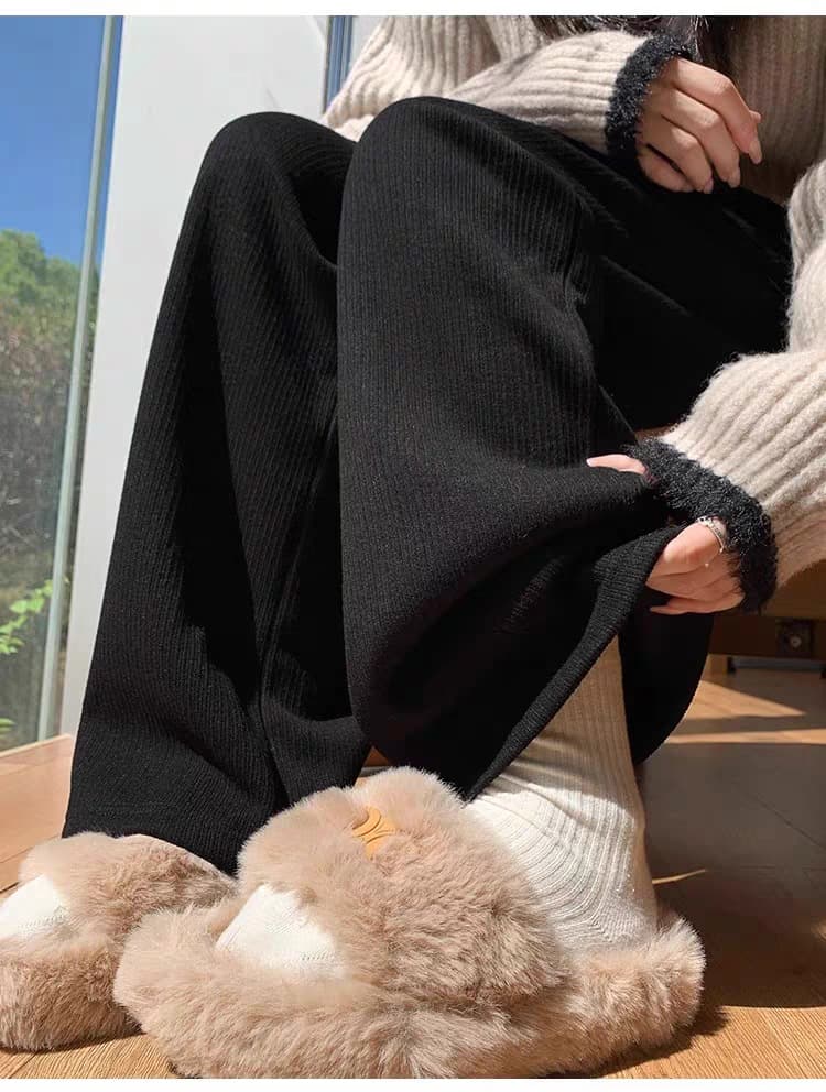 レディースワイドパンツ もこもこ あったか のびのびワイドパンツ
