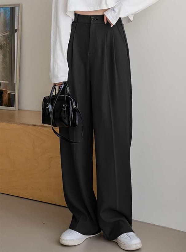 レディースワイドパンツ タック入りドレープスラックス