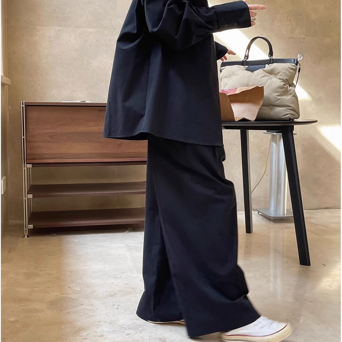 レディースワイドパンツ プリーツデザインワイドパンツ