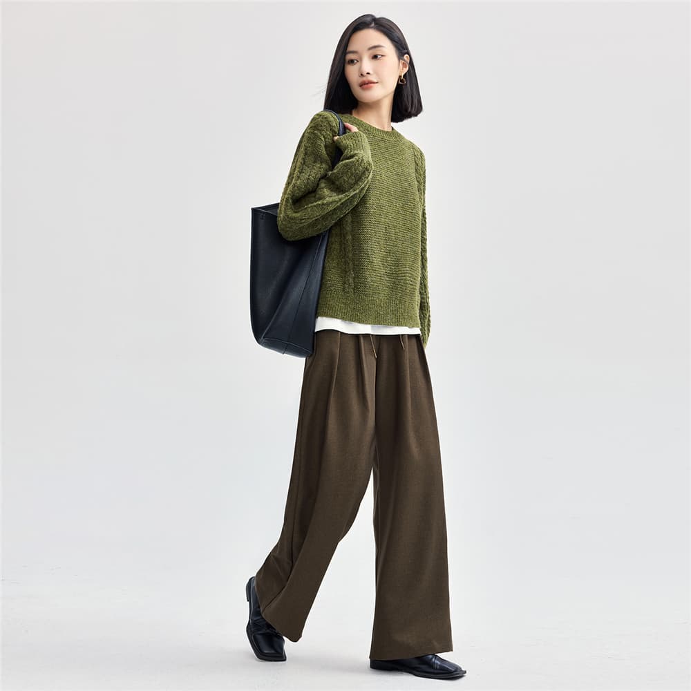 レディースワイドパンツ ゆったり上品タックワイドパンツ