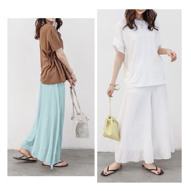 レディースワイドパンツ 涼しげフレアパンツ ワイドパンツ 体型カバー ゆったり