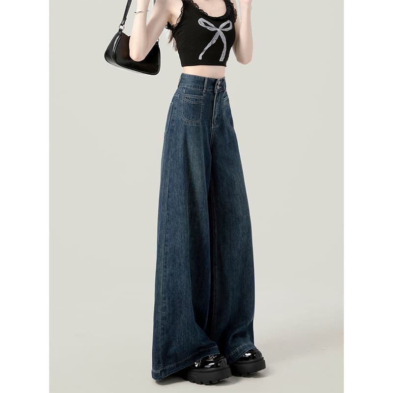 レディースワイドパンツ ゆったり美脚ワイドデニムパンツ