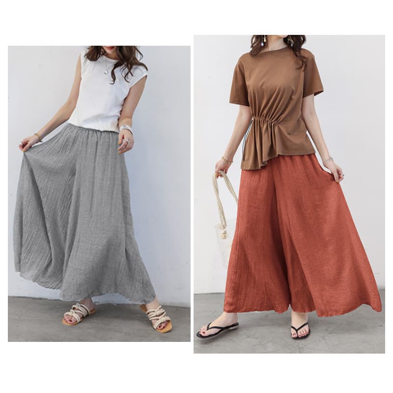レディースワイドパンツ 涼しげフレアパンツ ワイドパンツ 体型カバー ゆったり