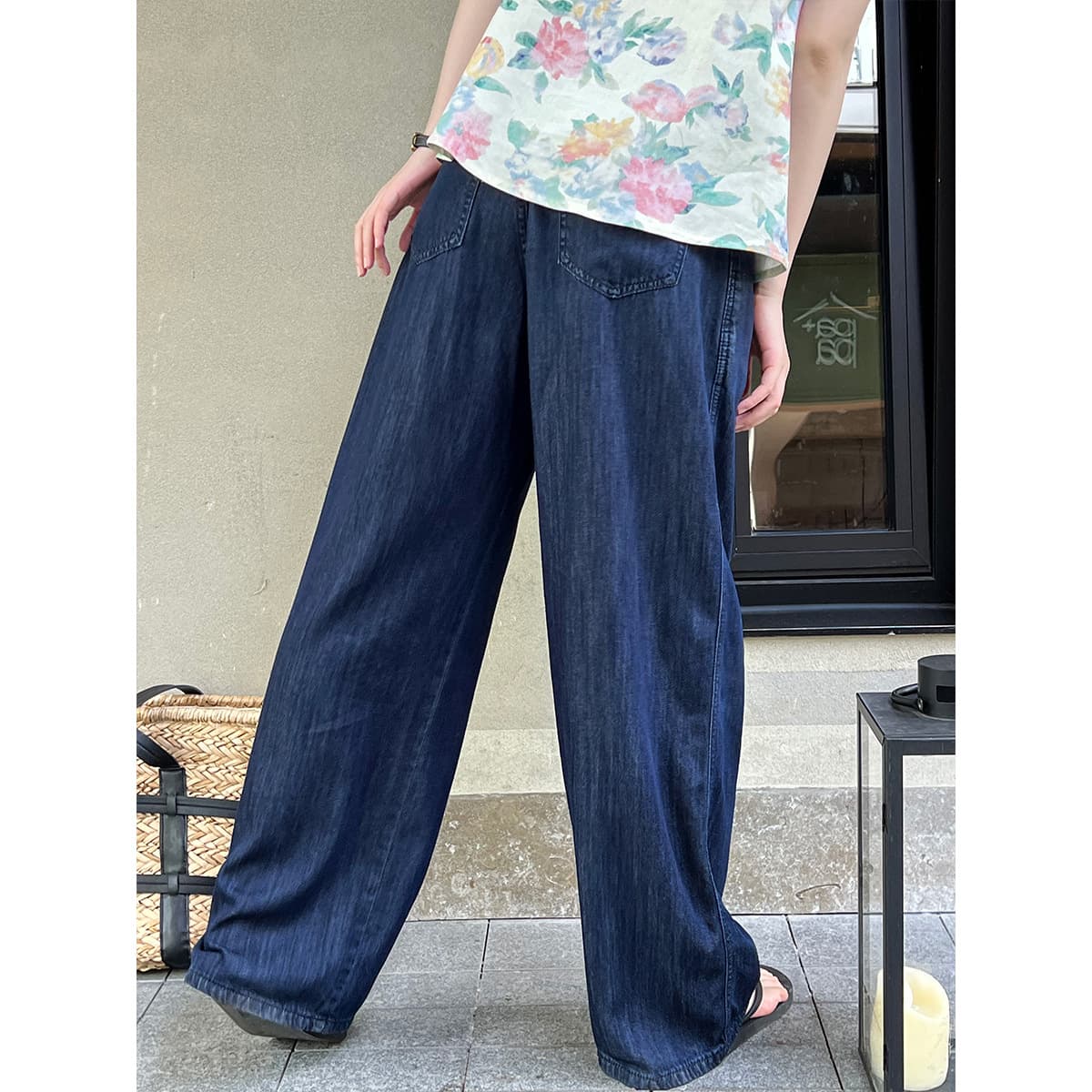 レディースワイドパンツ ゆったり流れるマキシワイドデニム