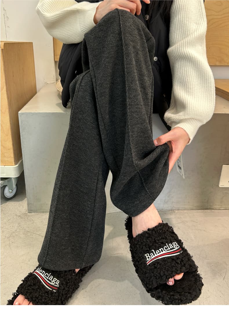 レディースワイドパンツ あったか楽ちんストレート裏起毛パンツ