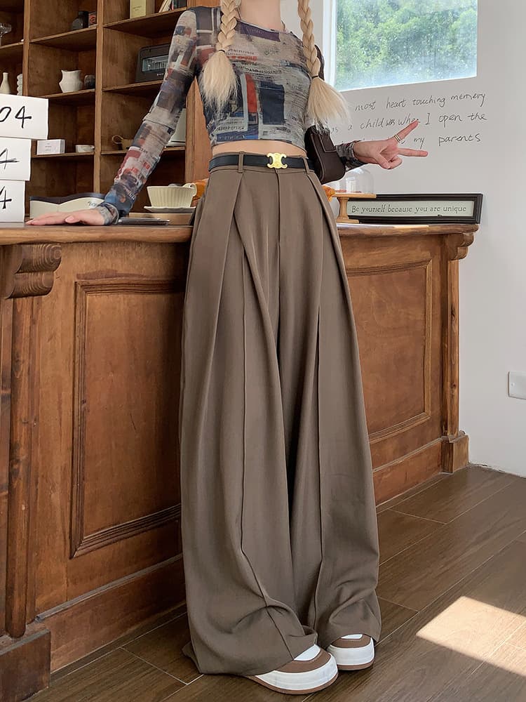 レディースワイドパンツ ドレープタック入り ボリュームパンツ